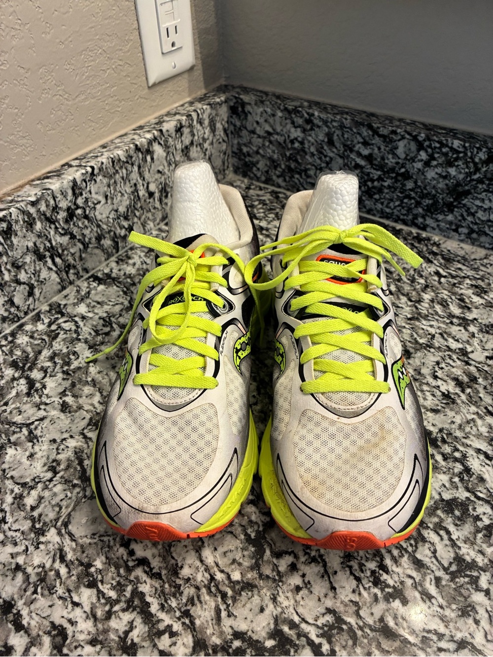 Saucony White and Neon Yellow Running Shoes